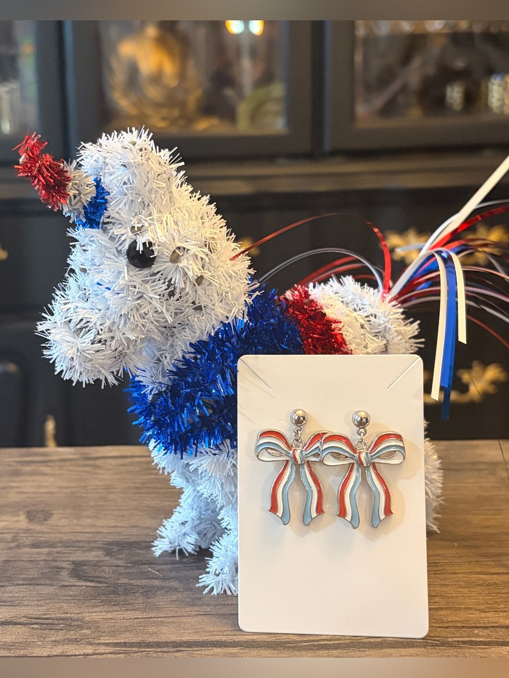 Patriotic Red White Blue Bow Earrings